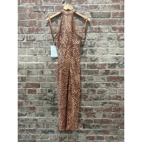 NEW Mac Duggal 5535 Lattice Sequin Halter Midi Dress - Copper - Size 4 - Picture 9 of 9